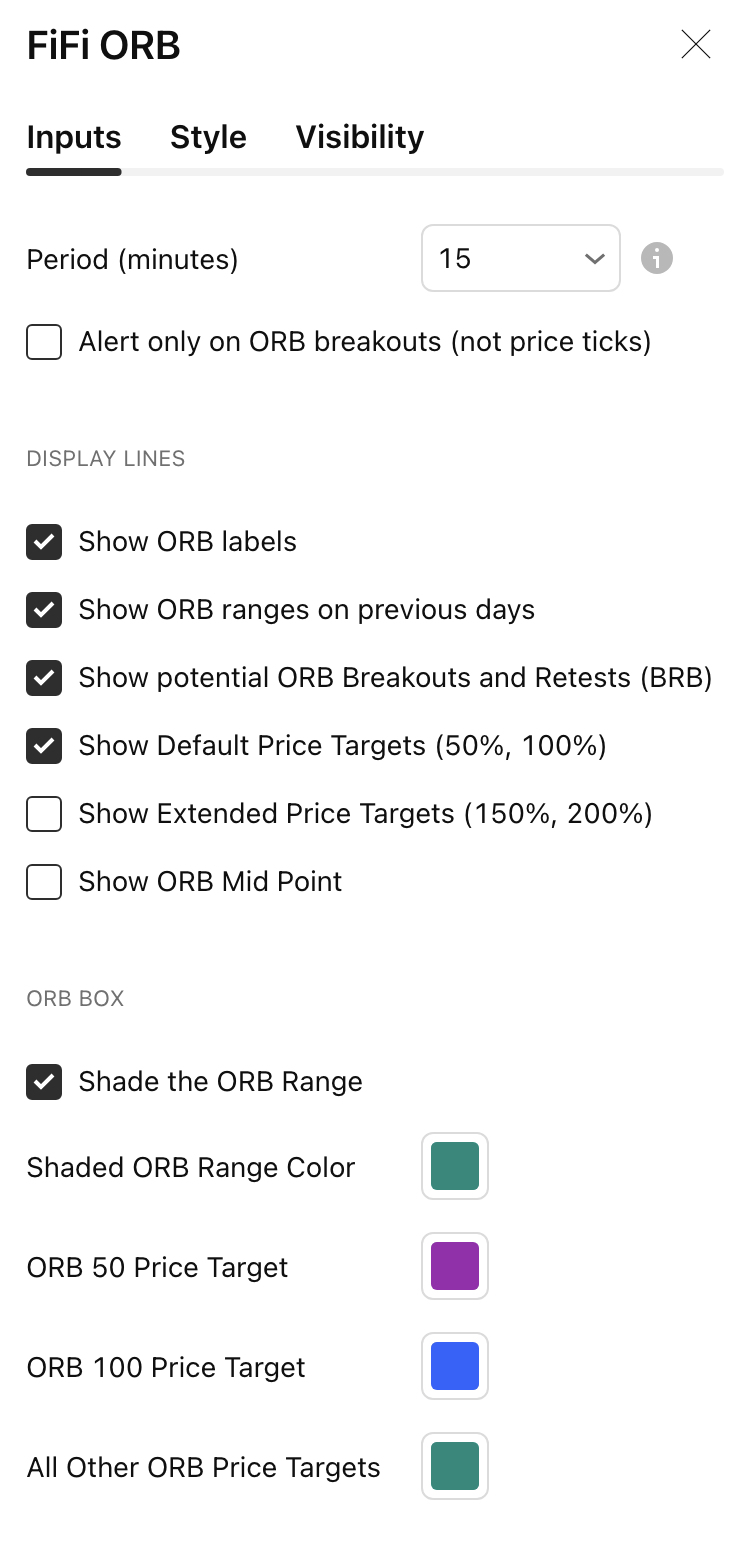 The FiFi ORB inputs dialog