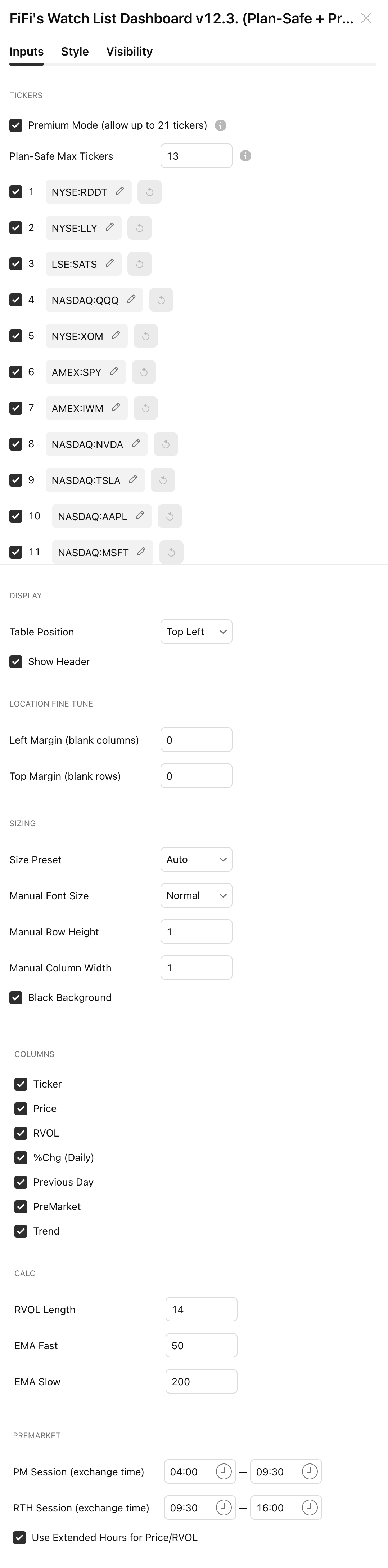 The Multi-Level Scanner inputs dialog