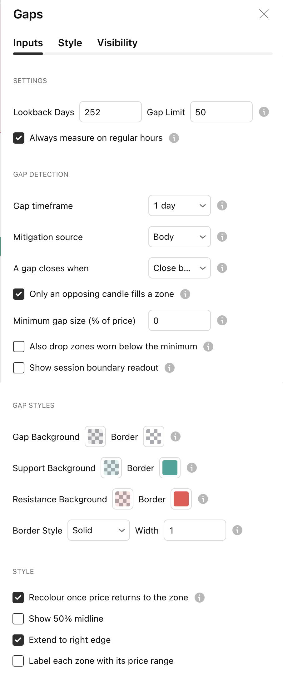 The Session Gaps inputs dialog